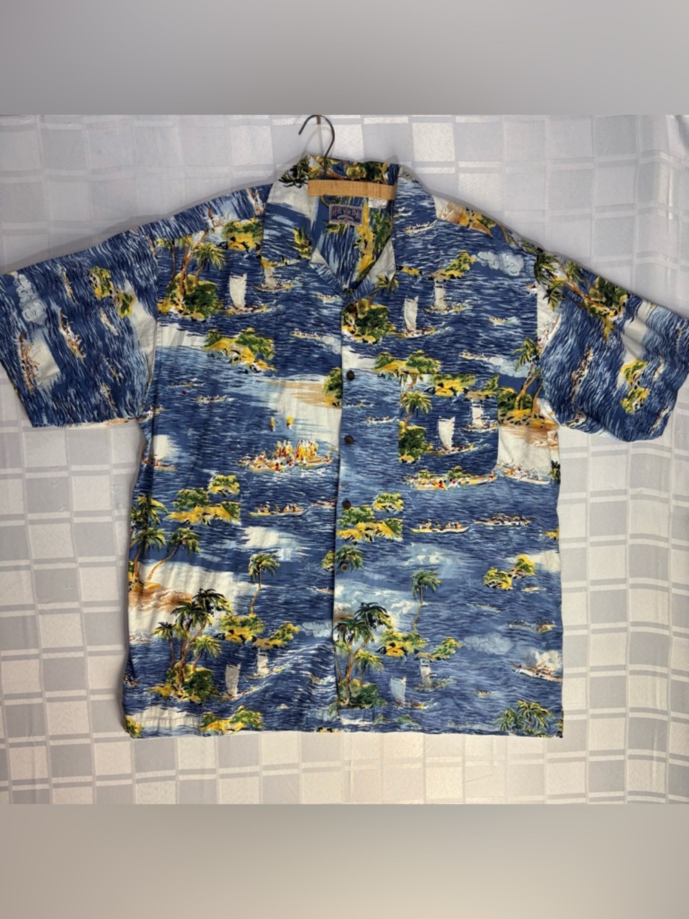 Vintage Multicolor Blue, Yellow & Green Abstract 100% Cotton button up Shirt